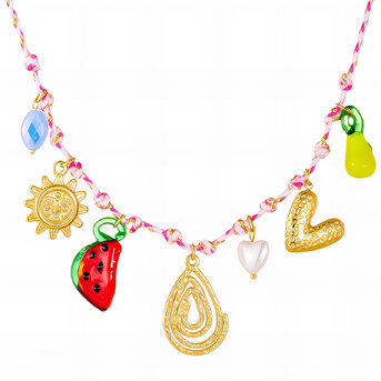 "Watermelon" Necklace, 18K Gold Plated Steel