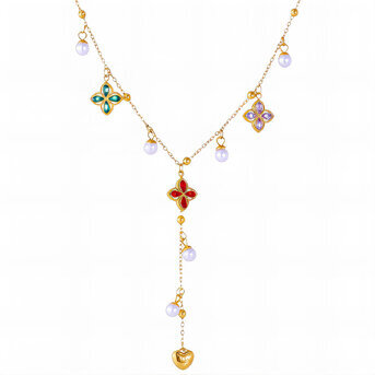 "Flowers" Necklace, 18K Gold Plated Steel