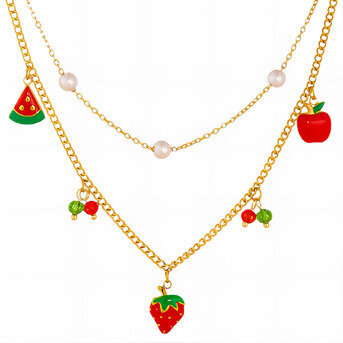 "Strawberry" Necklace, 18K Gold Plated Steel