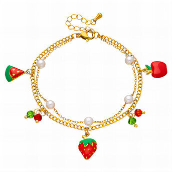 "Strawberry" Bracelet, 18K Gold Plated Steel