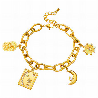 "Crescent And Star" Bracelet, 18K Gold Plated Steel