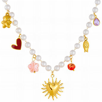 "Hearts" Necklace, 18K Gold Plated Steel