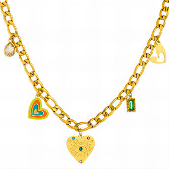 "Evil Eyes" Necklace, 18K Gold Plated Steel