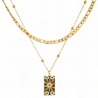 "Evil eyes" Necklace, 18K Gold Plated Steel