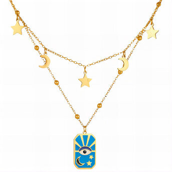 "Evil eye" Necklace, 18K Gold Plated Steel