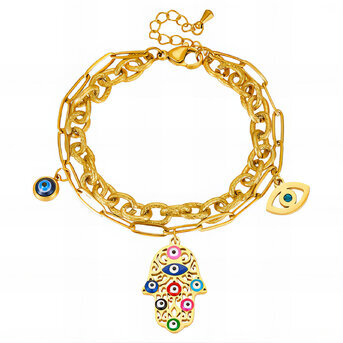 "Evil eyes" Bracelet, 18K Gold Plated Steel
