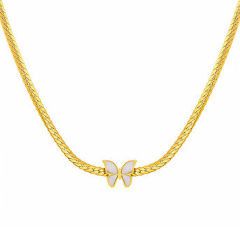 "Butterfly" Necklace, 18K Gold Plated Steel