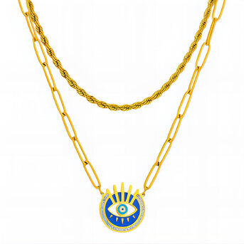 "evil eye" Necklace, 18K Gold Plated Steel