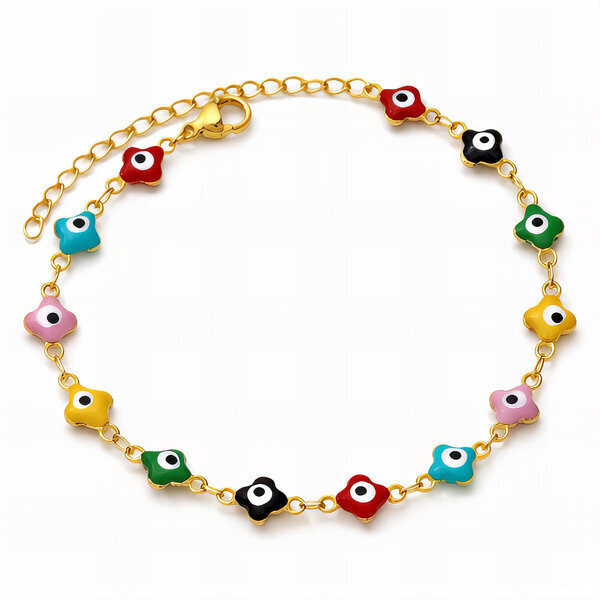 "Evil Eye" Bracelet, 18K Gold Plated Steel