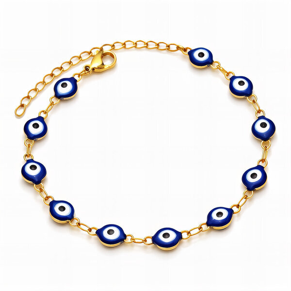 "Evil Eye" Bracelet, 18K Gold Plated Steel