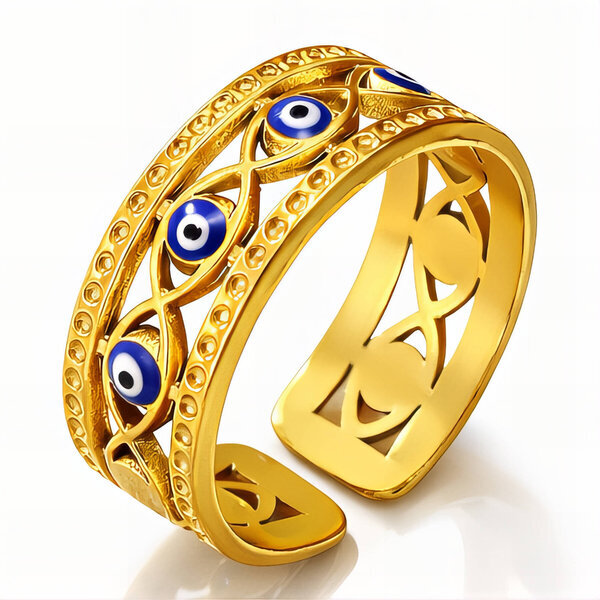 "Evil Eye" Ring, 18K Gold Plated Steel