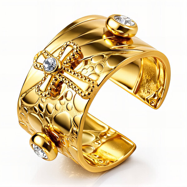 "Crosse" Ring, 18K Gold Plated Steel