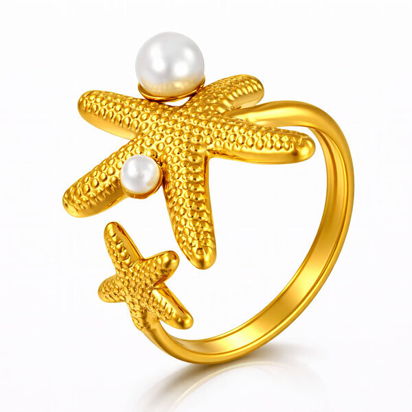 "Starfish" Ring, 18K Gold Plated Steel