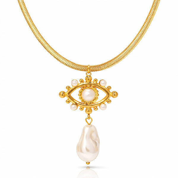 "Evil Eye" Necklace, 18K Gold Plated Steel