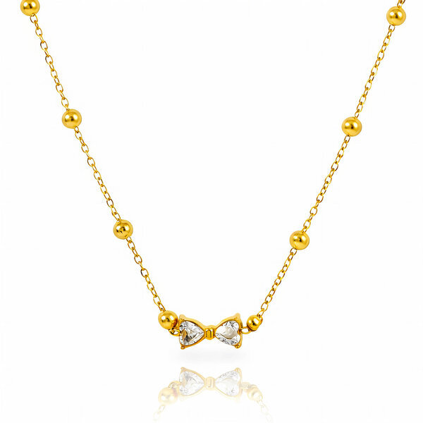 "Bow" Necklace, Silver Tone Brass