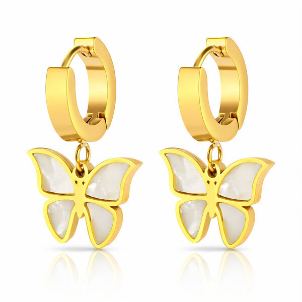 "Butterflies" Earrings, 18K Gold Plated Steel