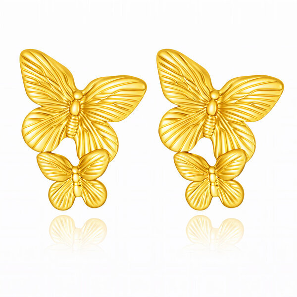 "Butterflies" Earrings, 18K Gold Plated Steel