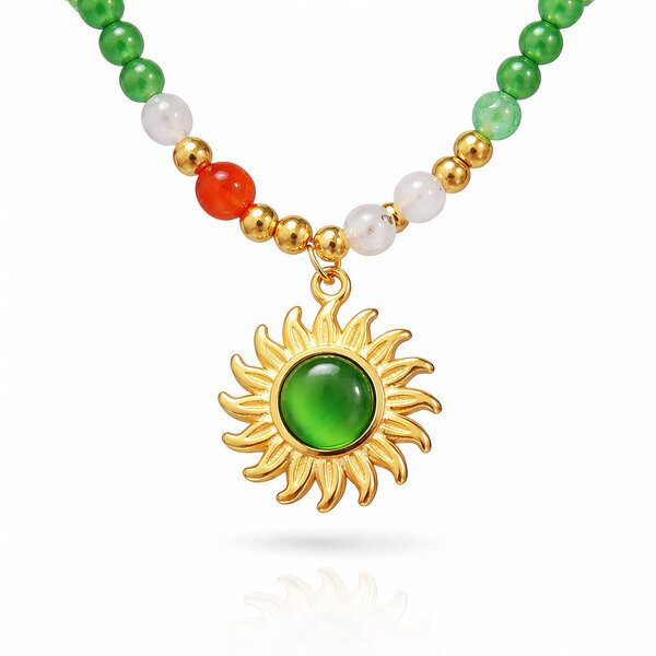 "Sun" Necklace, 18K Gold Plated Steel
