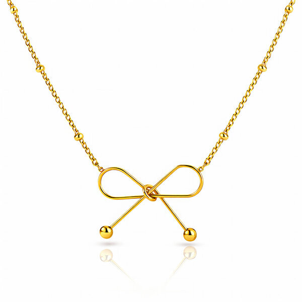 "Bow" Necklace, 18K Gold Plated Steel
