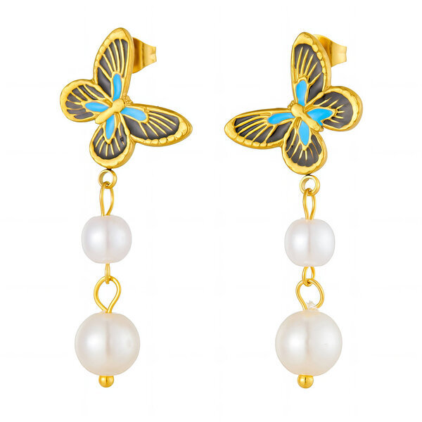 "Butterflies" Earrings, 18K Gold Plated Steel