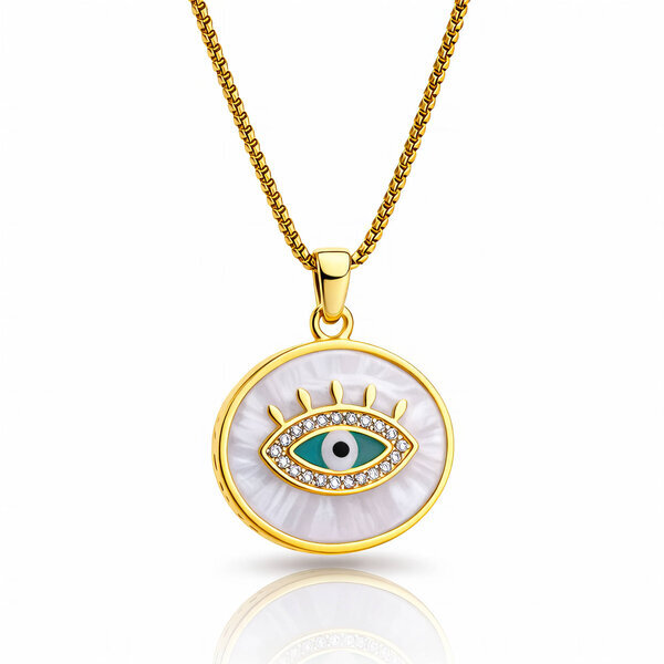 "Evil Eye" Necklace, 18K Gold Plated Steel