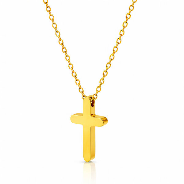 "Cross" Necklace, 18K Gold Plated Steel