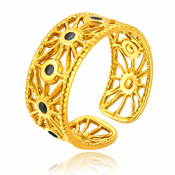 "Sun" Ring, 18K Gold Plated Steel