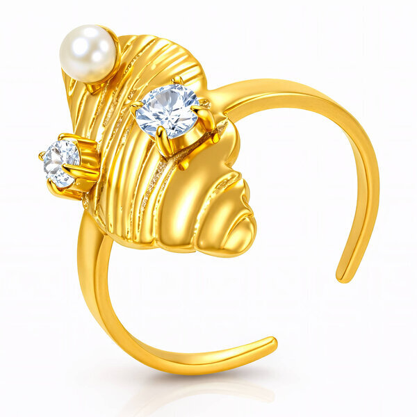 "Seashell" Ring, 18K Gold Plated Steel