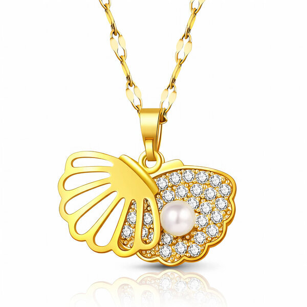 "Seashell" Necklace, 18K Gold Plated Steel
