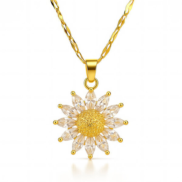 "Flower" Necklace, 18K Gold Plated Steel