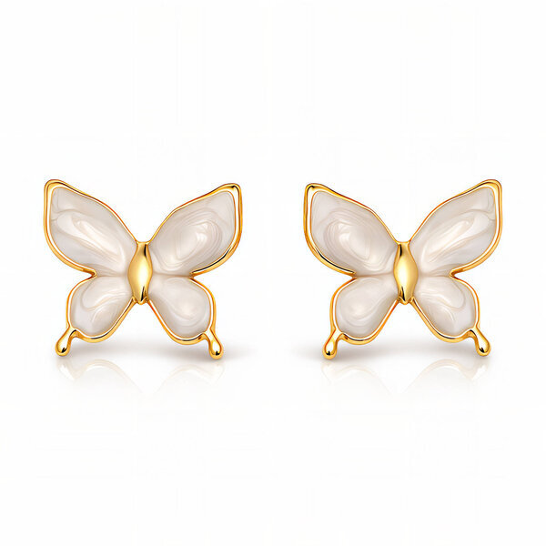 "Butterflies" Earrings, 18K Gold Plated Steel