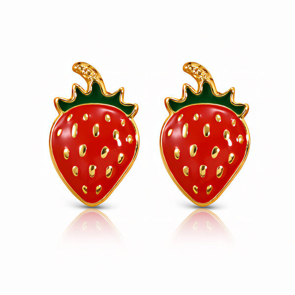 "Strawberrys" Earrings, 18K Gold Plated Steel