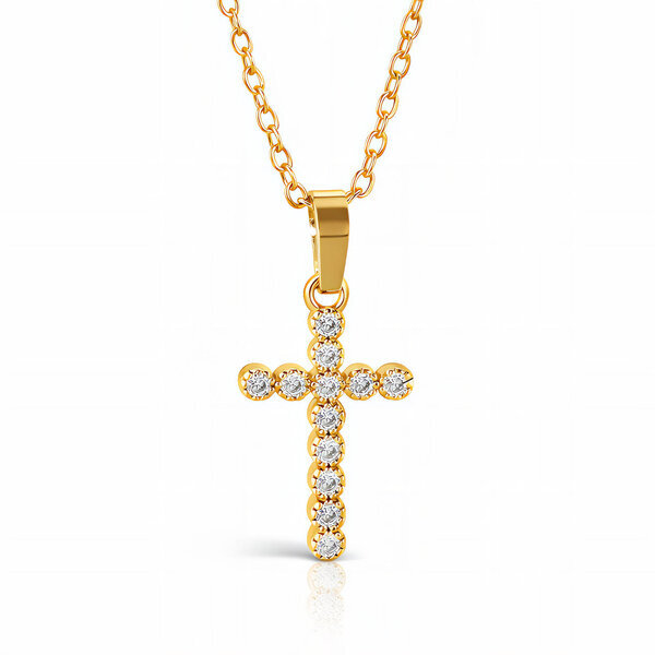 "Cross" Necklace, 18K Gold Plated Steel