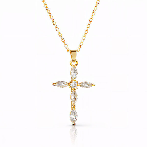 "Cross" Necklace, 18K Gold Plated Steel
