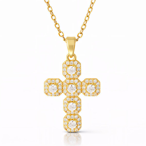 "Cross" Necklace, 18K Gold Plated Steel
