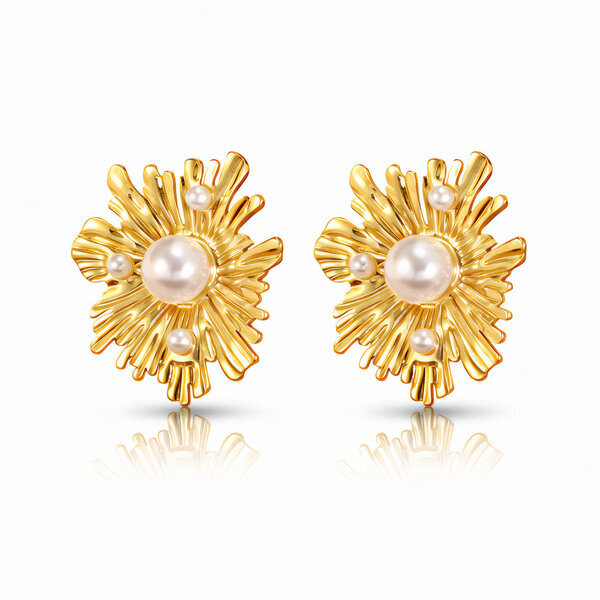 "Flowers" Earrings, 18K Gold Plated Steel