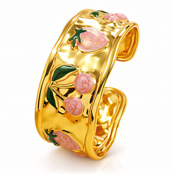 "Cherry And Strawberry" Bracelet, 18K Gold Plated Steel