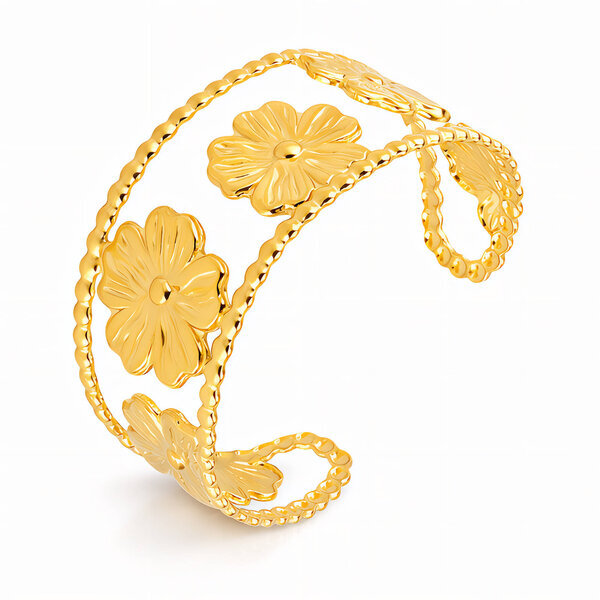 "Flower Meadow" Bracelet, 18K Gold Plated Steel
