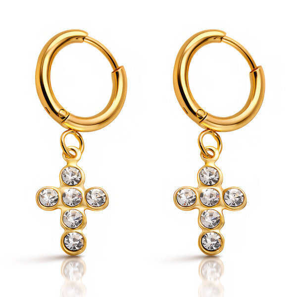 "Crosses" Earrings, 18K Gold Plated Steel