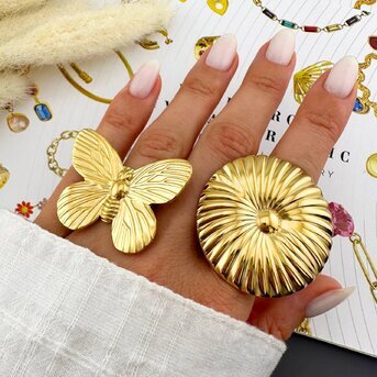 "Butterfly" Ring, 18K Gold Plated Steel