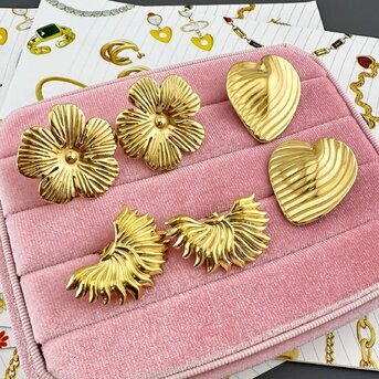 Earrings, 18K Gold Plated Steel
