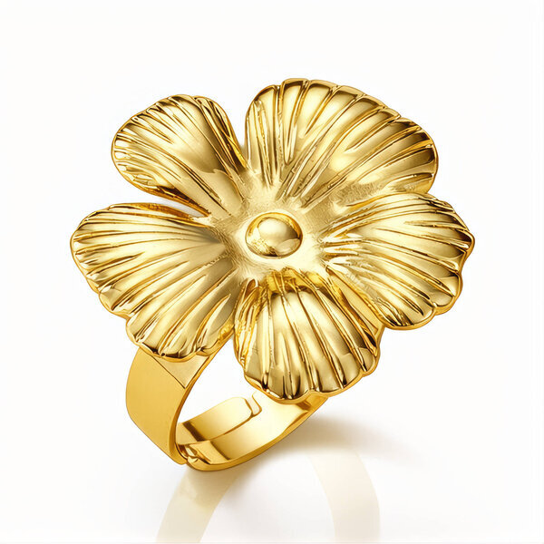 "Flower" Ring, 18K Gold Plated Steel