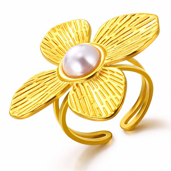 "Flower" Ring, 18K Gold Plated Steel