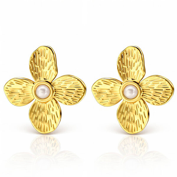 "Flowers" Earrings, 18K Gold Plated Steel