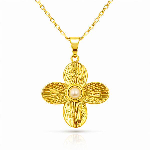 "Flower" Necklace, 18K Gold Plated Steel