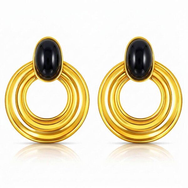Earrings, 18K Gold Plated Steel