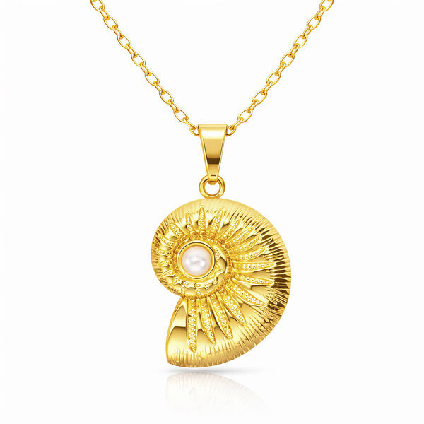 "Seashell" Necklace, 18K Gold Plated Steel