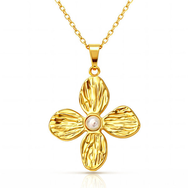 "Flower" Necklace, 18K Gold Plated Steel