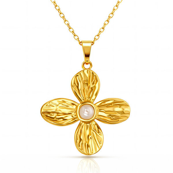 "Flower" Necklace, 18K Gold Plated Steel