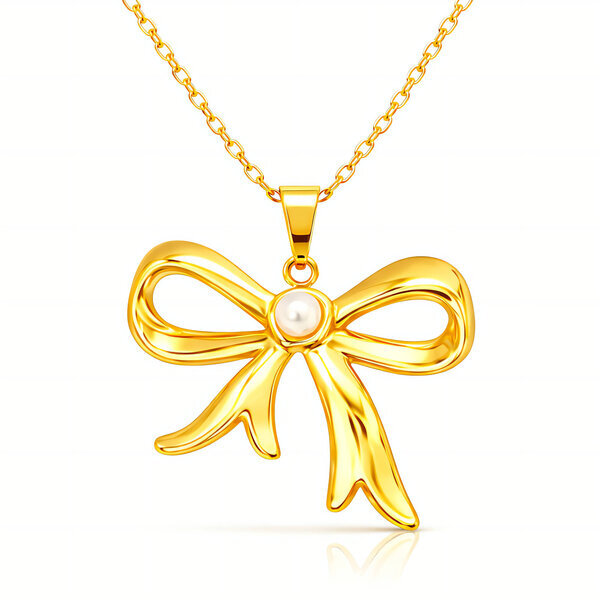 "Bow" Necklace, 18K Gold Plated Steel